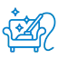 Blue outline drawing of a couch
